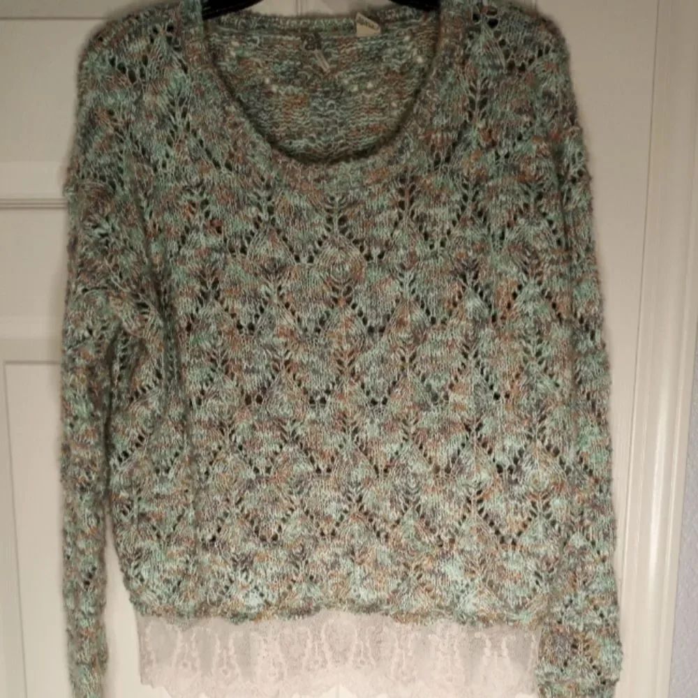 Buckle Gimmicks By Bke Womens M Multicolored Open Knit Sweater Lace Trim Boho.